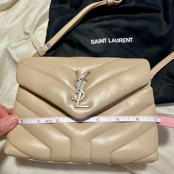 YSL Pouch Monogramme Leather Quilted Crossbody/ Shoulder bag Beige -authenticity - Picture 9 of 11